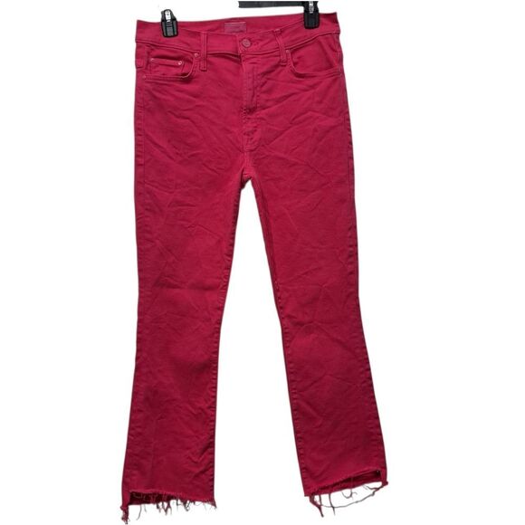 Mother The Insider High Rise Crop Step Fray Bootcut Jeans in Raspberry Sorbet 30 - Picture 5 of 15